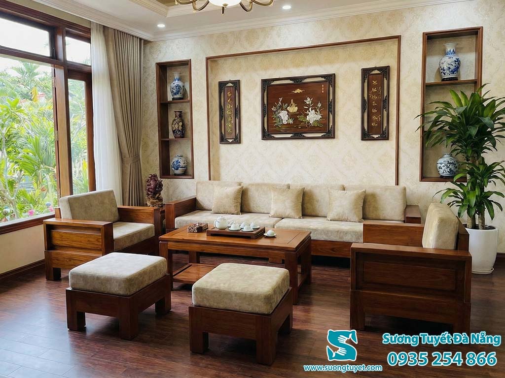 Bộ nệm ghế, gối tựa nhung dày 15cm