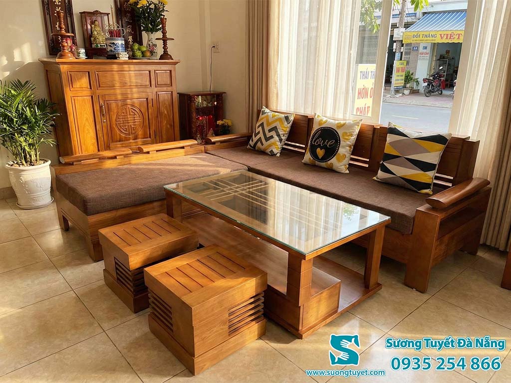 Bộ lót ghế sofa phòng khách màu nâu hiện đại.