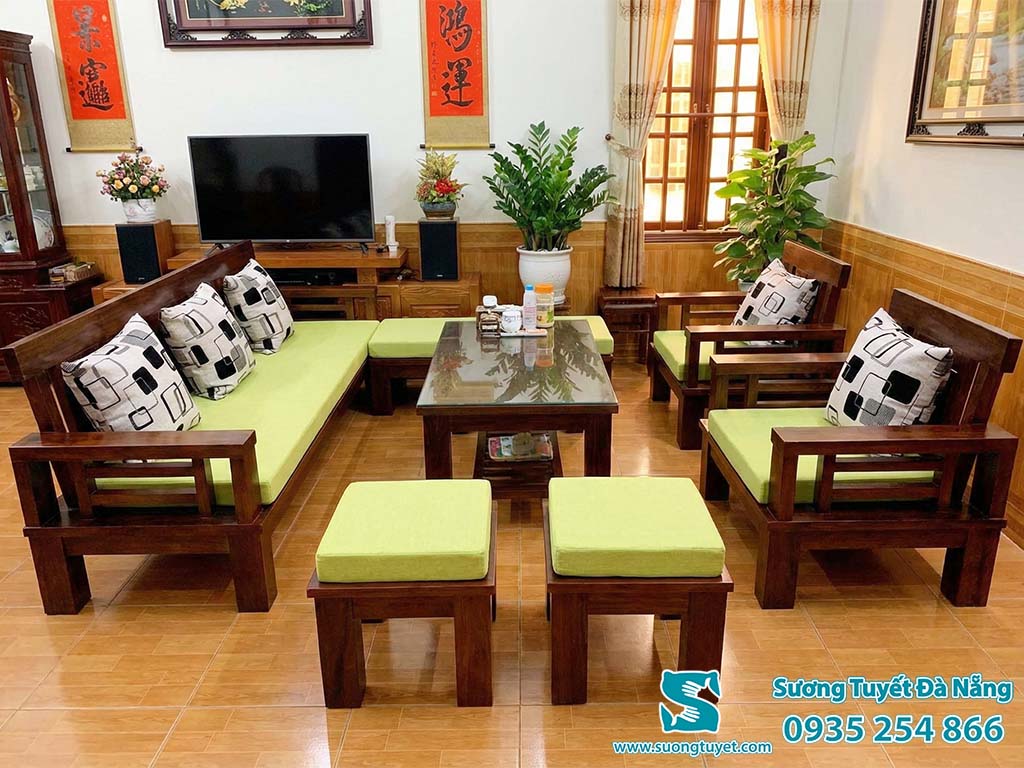 Nệm ghế phòng khách màu xanh chuối non.