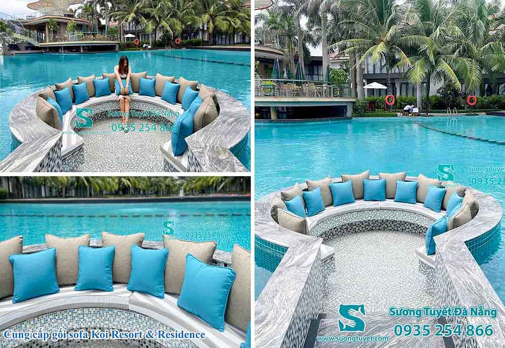 Bộ nệm ghế, gối tựa đẹp cho Koi Resort.