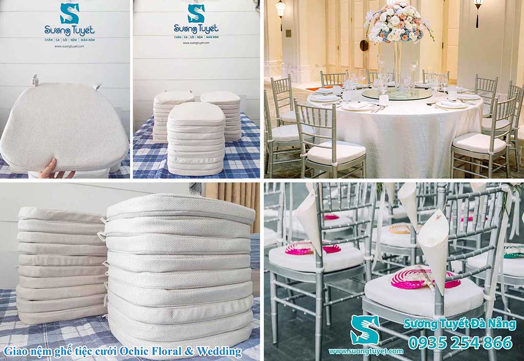 Ochic Floral Wedding nổi bật với nệm ghế trắng kem tinh tế.