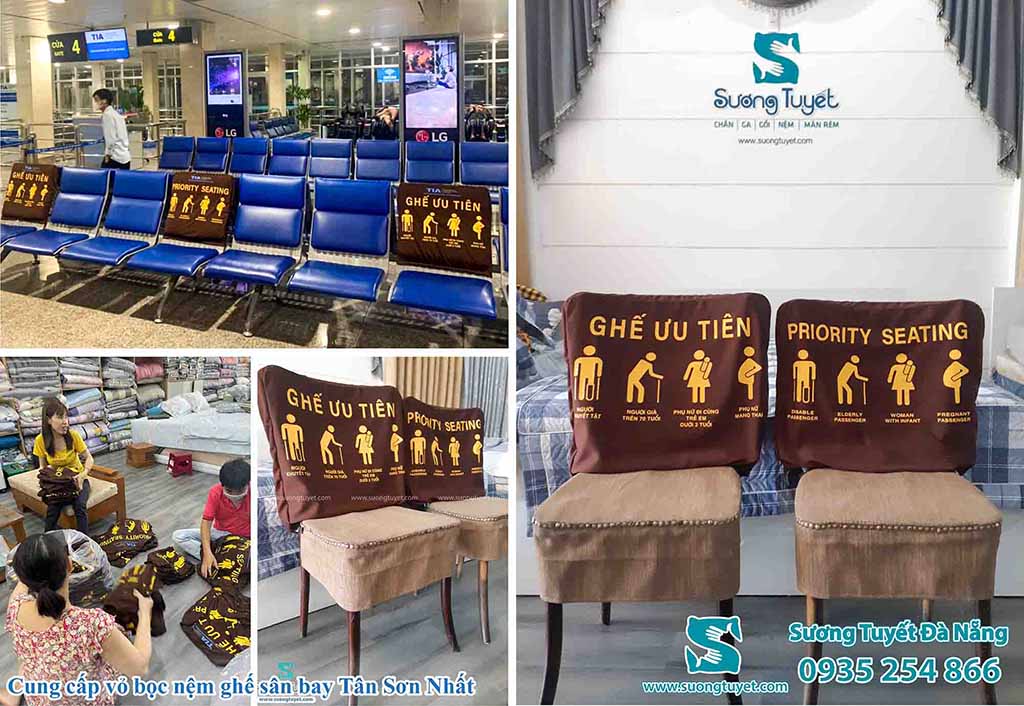 Sương Tuyết may áo ghế sân bay Tân Sơn Nhất.