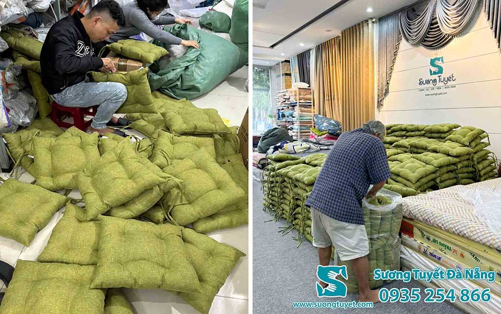 Sương Tuyết tất bật cung cấp nệm bệt cho nhà hàng.