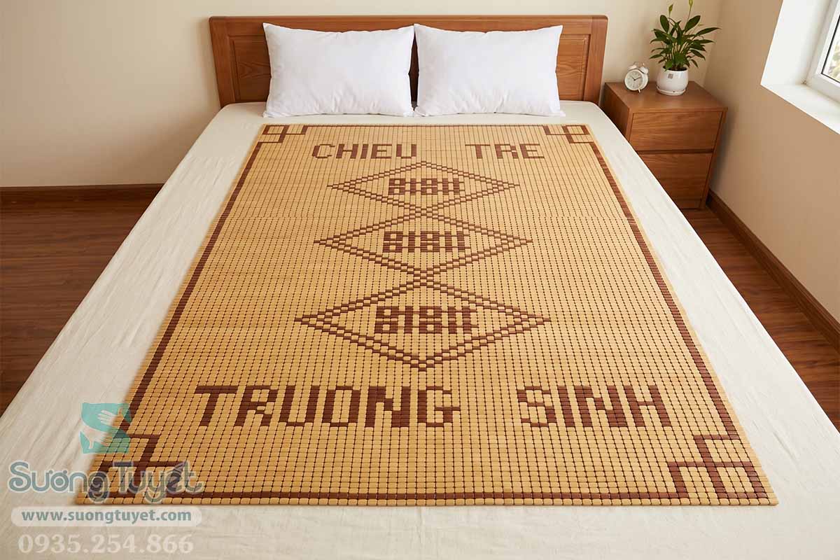 Chiếu Trường Sinh thường được đan hạt tạo thành chữ thương hiệu.