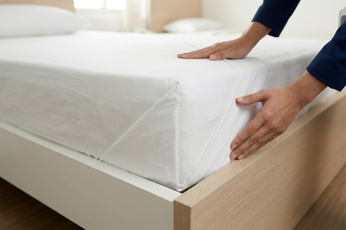 Hình ảnh góc giường sau khi trải drap
