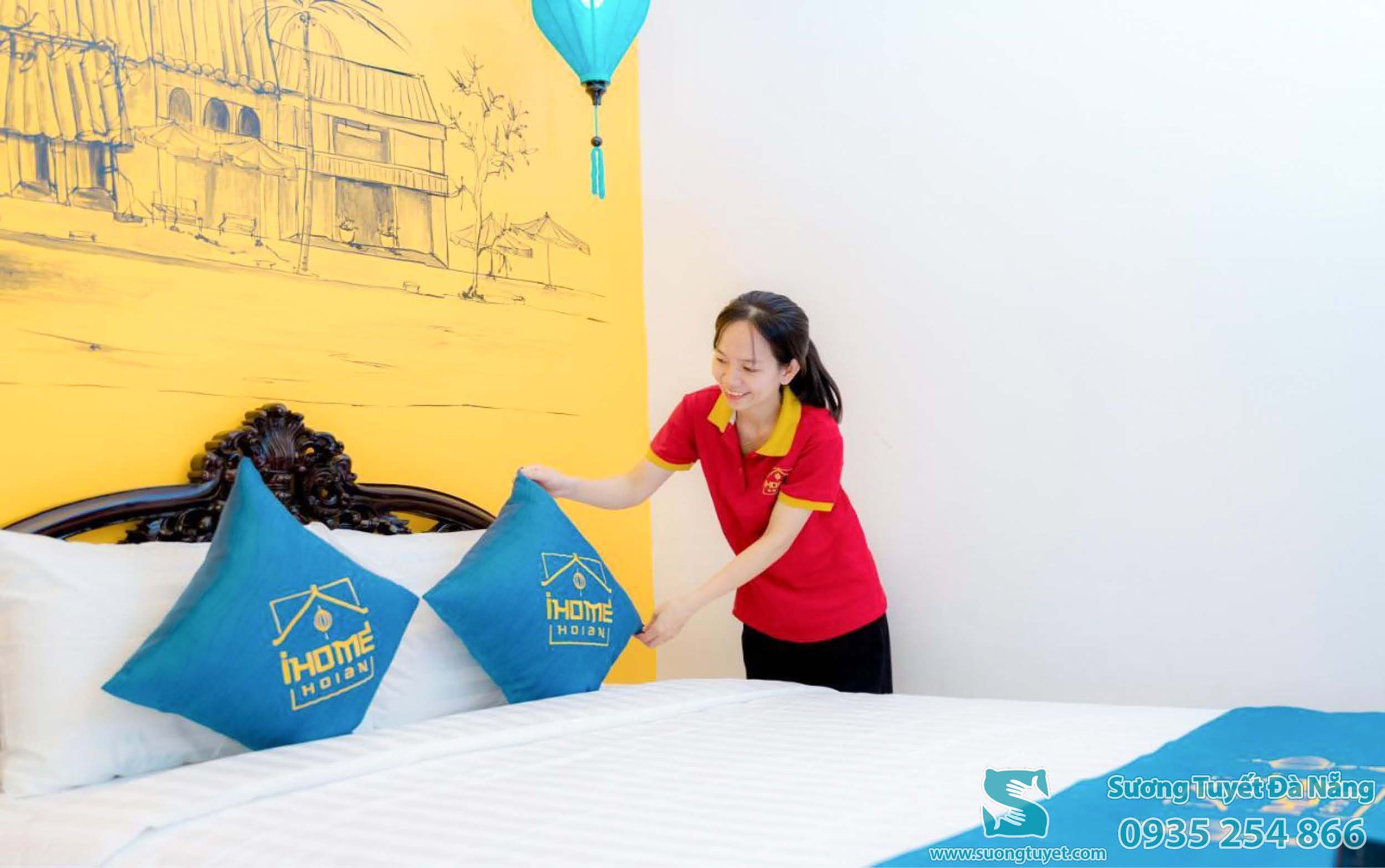 Tất cả khách sạn đều không thể thiếu combo tấm trang trí, gối trang trí.
