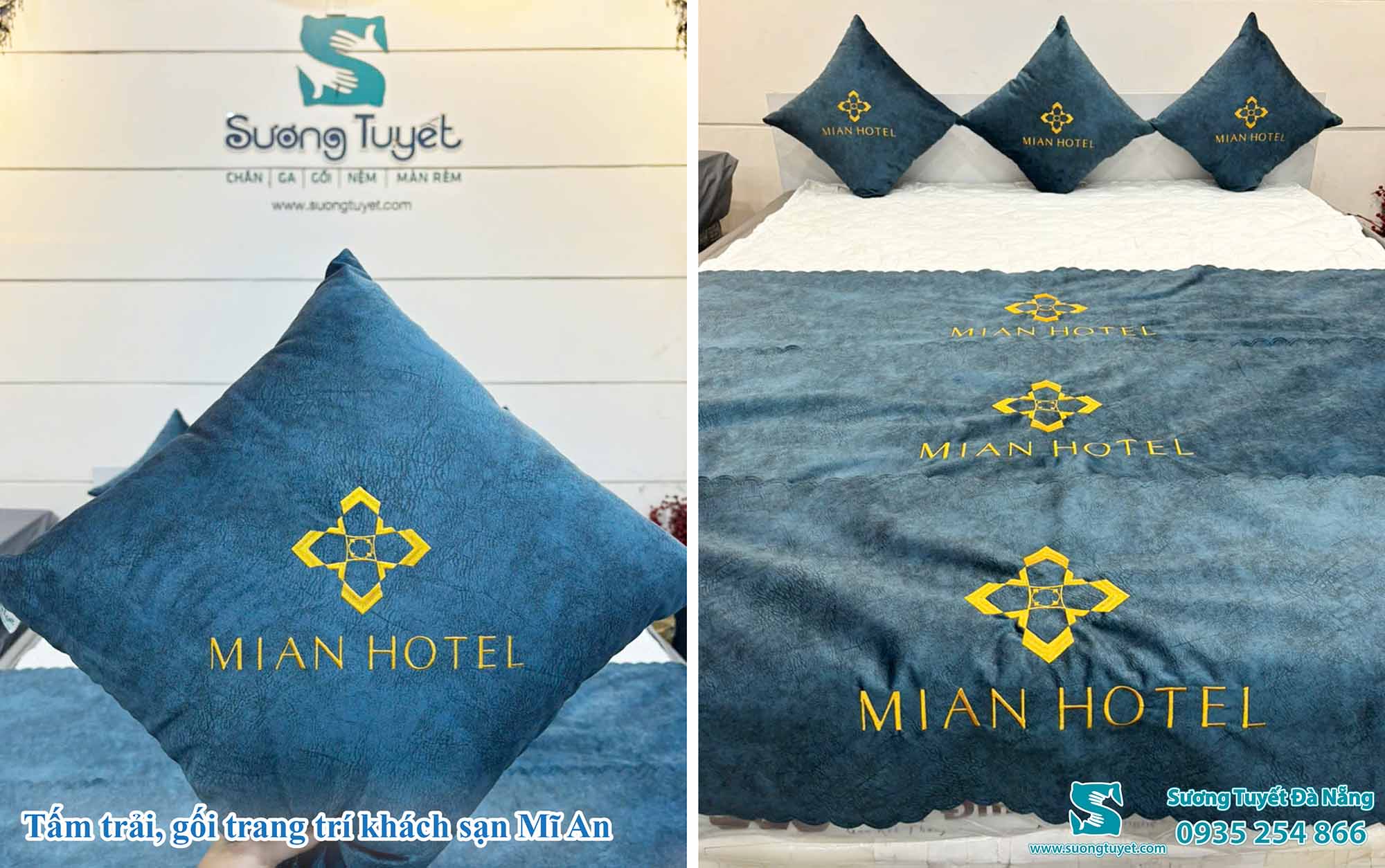 Khách sạn Mỹ An cũng tỏa sáng trong màu xanh cổ vịt.