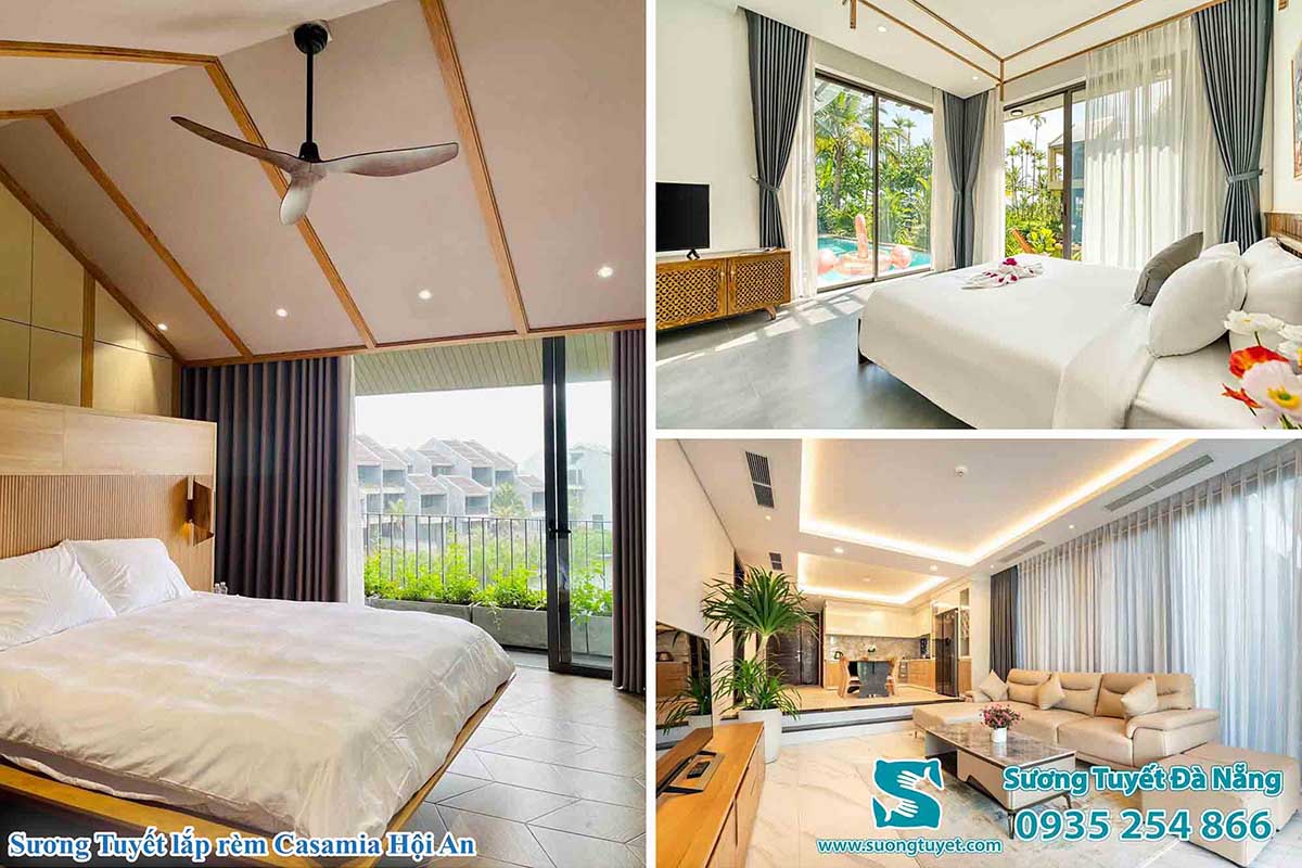 Rực rỡ bộ rèm vải Sương Tuyết thi công cho Casamia resort Hội An.