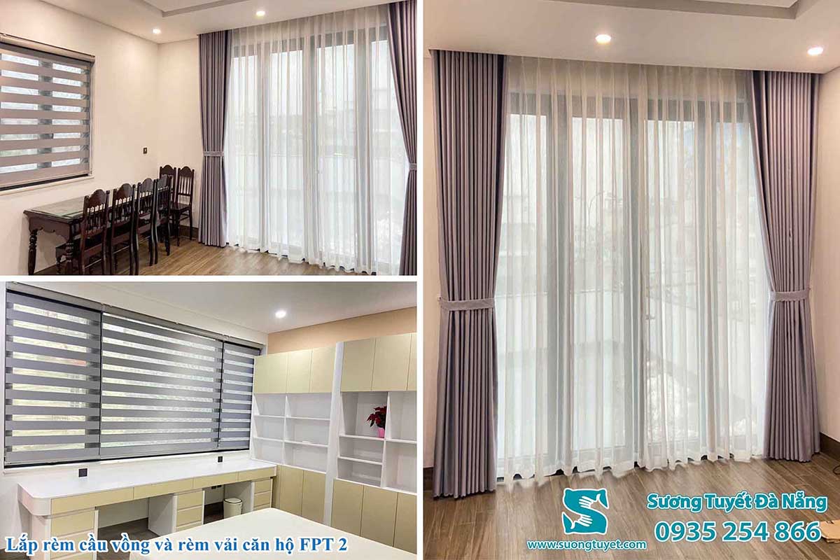 Sự kết hợp độc đáo của rèm cầu vồng và rèm vải cửa sổ.