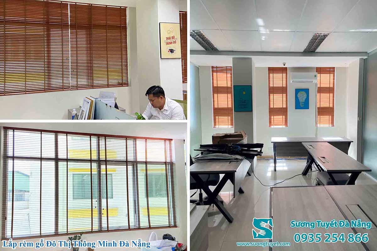 Giàu lắm mới lắp nguyên cả bộ rèm gỗ cho cửa sổ văn phòng.