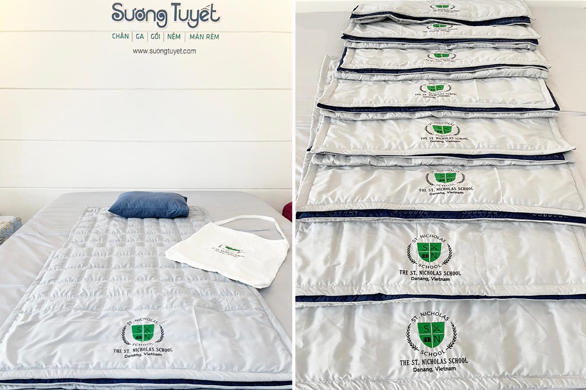  Sương Tuyết Đà Nẵng nhận may, cung cấp các phụ kiện trường học như đồ tốt nghiệp, chăn ga gối nệm, túi ngủ.