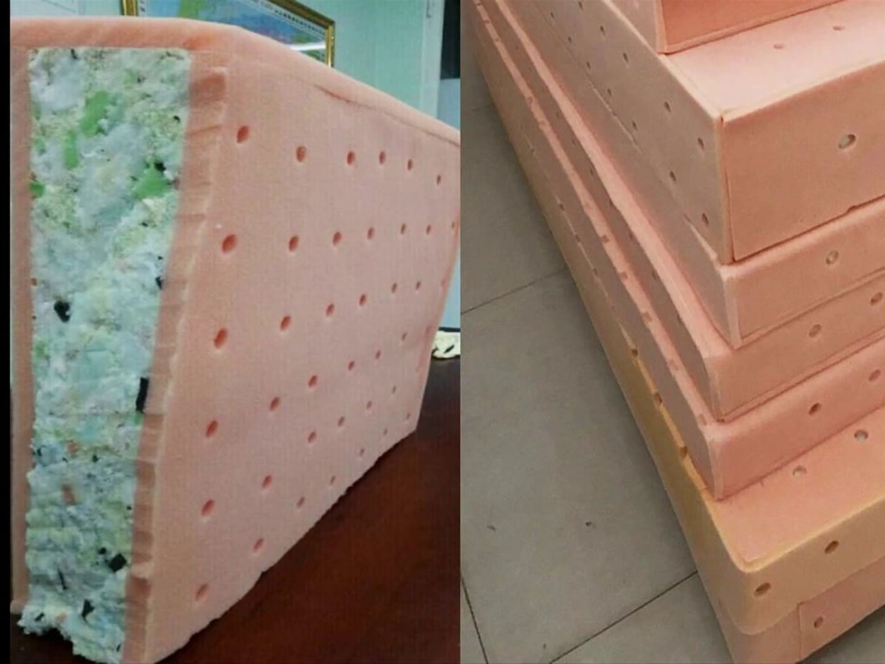 Bên trong một dòng nệm cao su non giá rẻ.