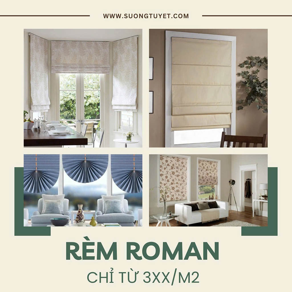 Bảng giá rèm Roman từ 350.000đ/m2