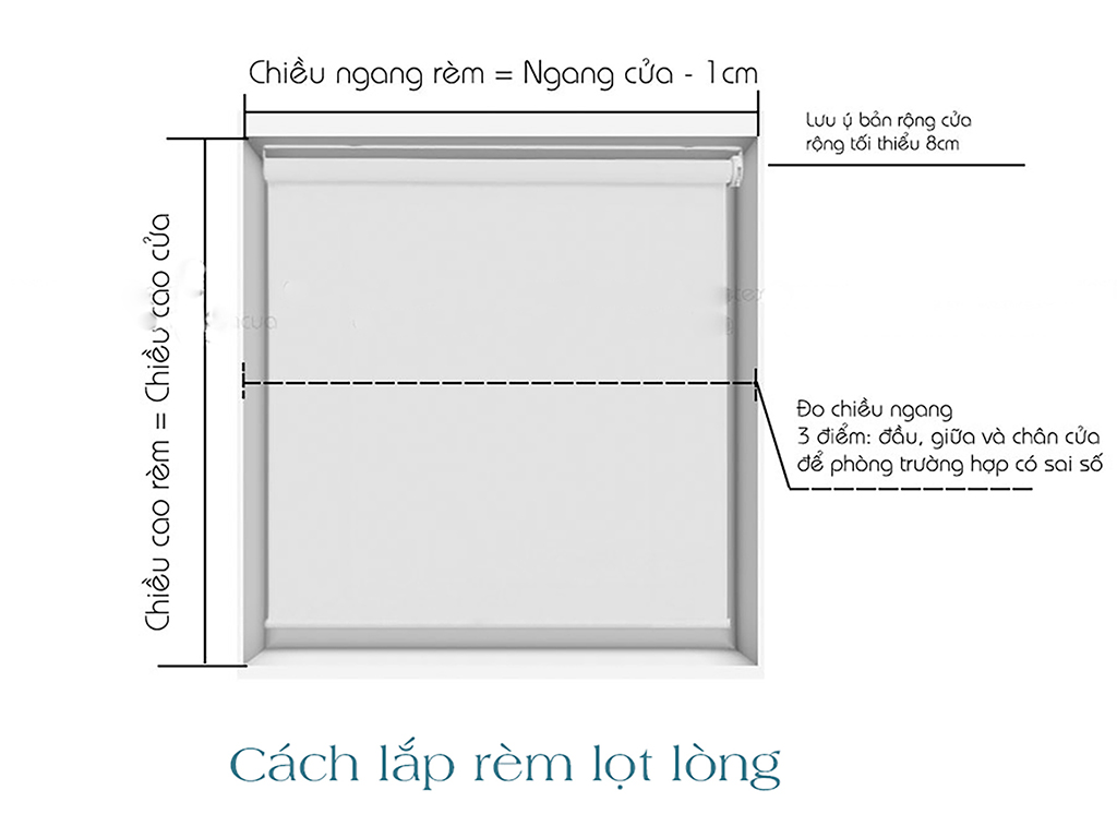 Hình ảnh cách đo rèm cuốn lọt lòng.