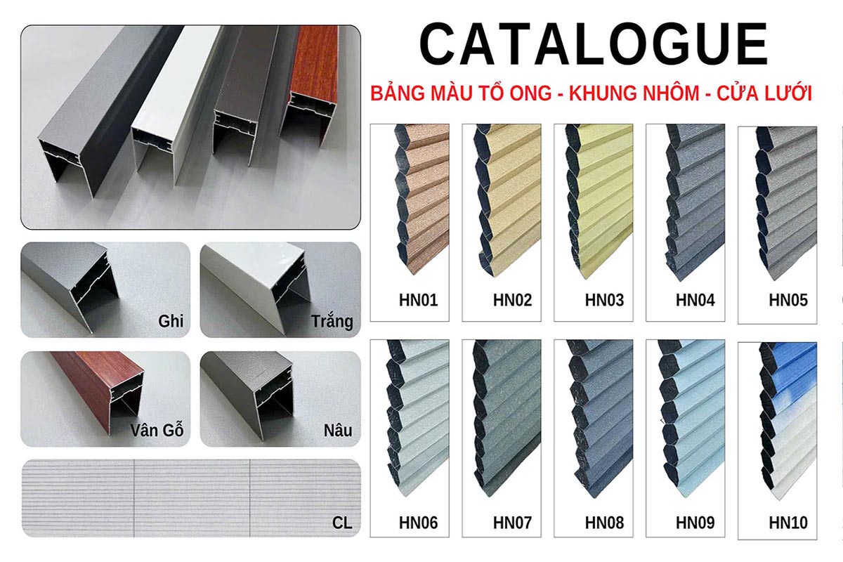 Bảng màu rèm tổ ong đa dạng với nhiều màu sang trọng.