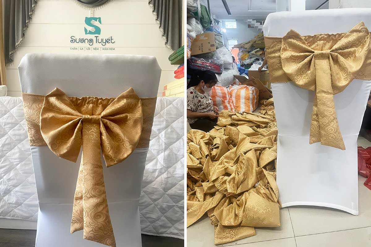 Mẫu áo ghế thun, nơ ghế gấm hoa đẹp.