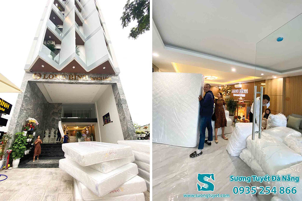 Sương Tuyết giao nệm Dana Pacific màu trắng cho khách sạn Long Bình