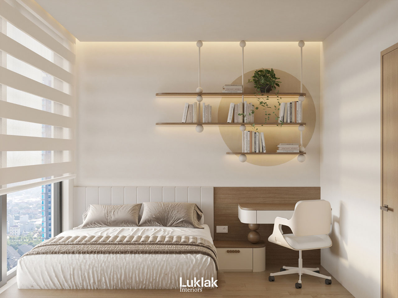 Tông màu cotton trơn T300 là phù hợp với thiết kế màu sắc tối giản kiểu này.