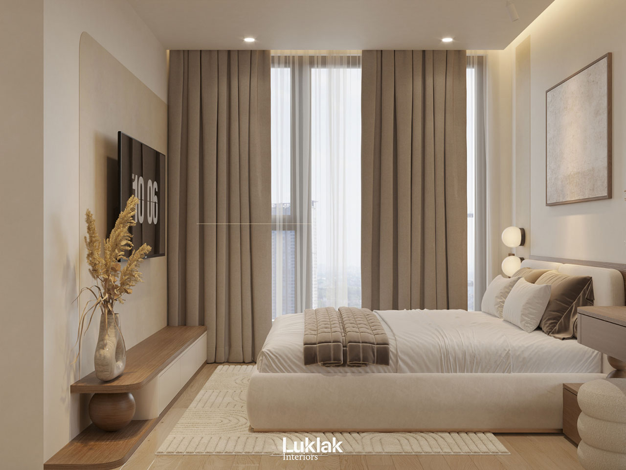 Bộ rèm cửa 2 lớp màu be độc đáo cho căn hộ Sun cao cấp.