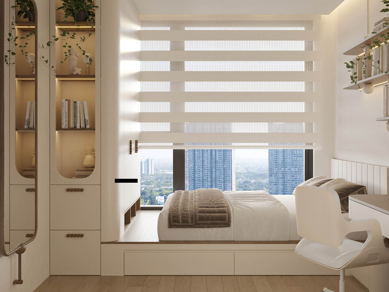 Rèm cầu vồng màu trắng sữa hiện đại và đa năng.