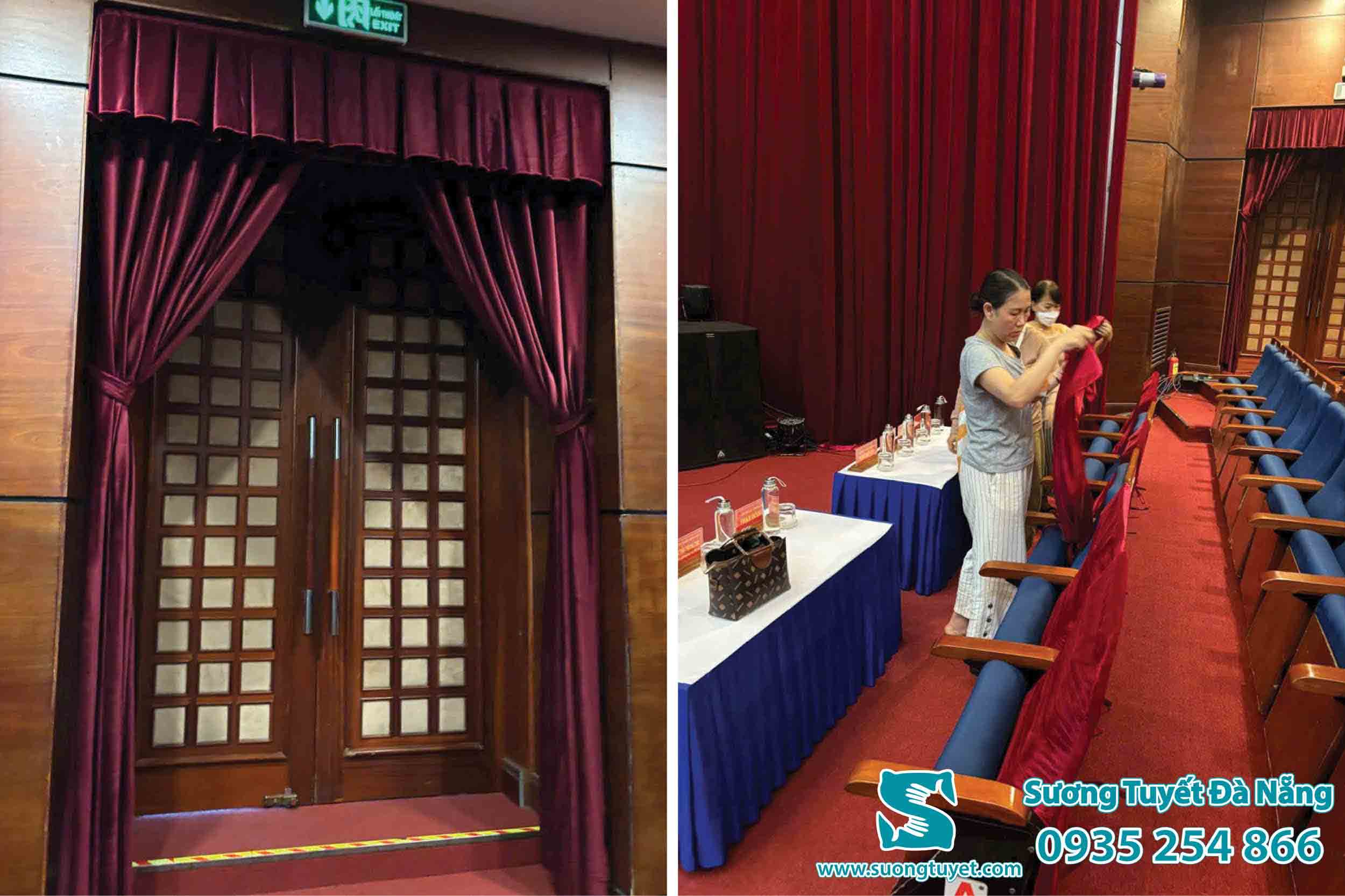 Khu vực Exit cũng được trang trí rèm yếm vải độc đáo. 
