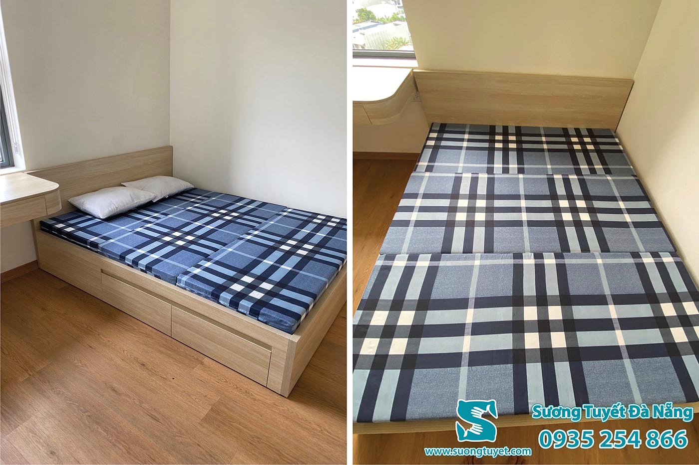 Nệm gấp 3 được tách từng mảng riêng biệt khá tiện dụng.