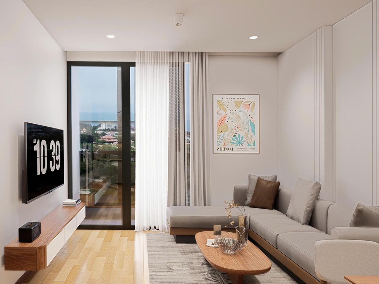 Một căn phòng khác lại đi theo lối pha màu rèm để tạo ra màu ghi sáng - tối tương phản.