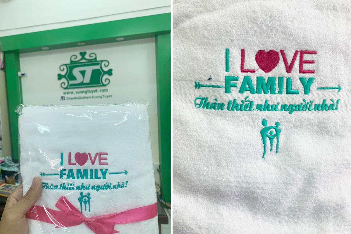Mẫu khăn bệnh viện được chần logo bắt mắt.