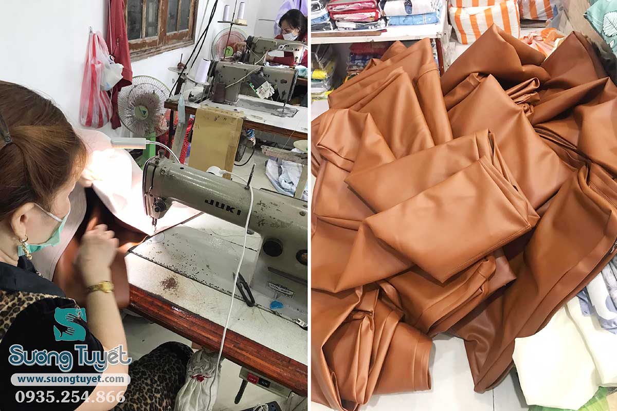 Cận cảnh nệm y tế vải da simili Sương Tuyết sản xuất.