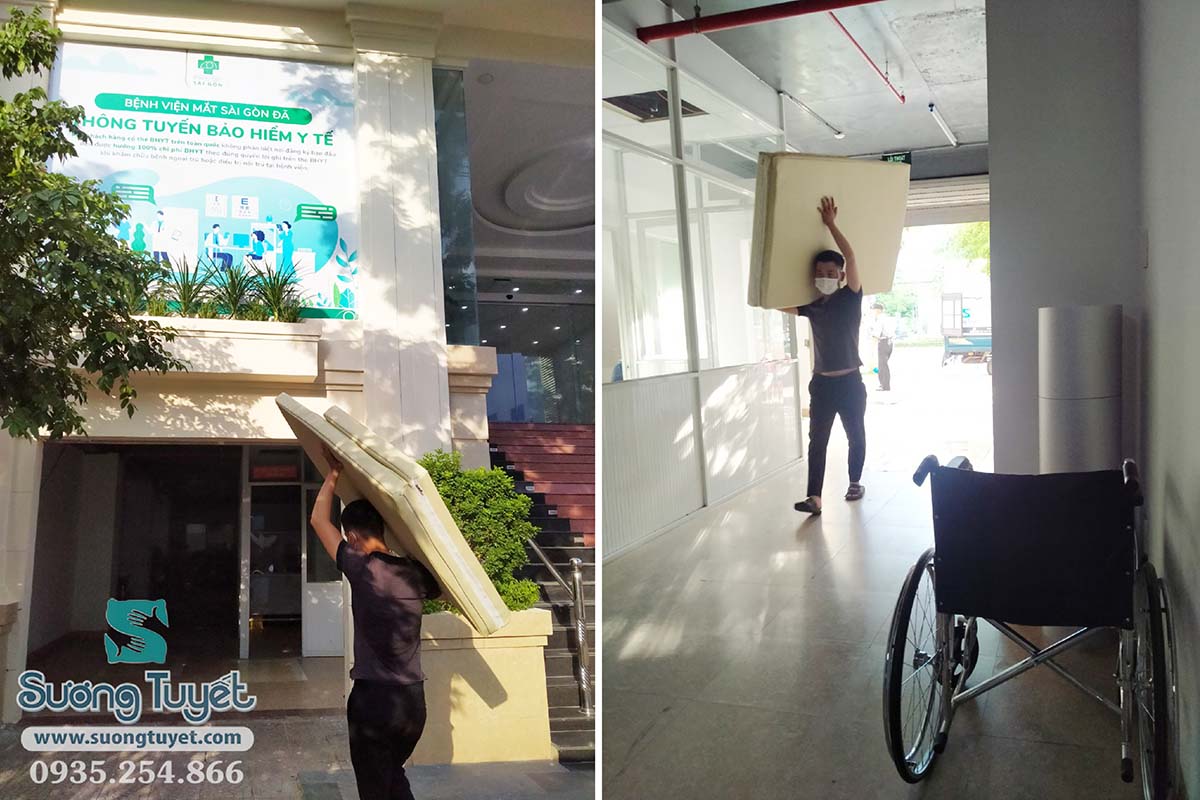 Hình ảnh vận chuyển nệm y tế cho bệnh viện mắt Sài Gòn.