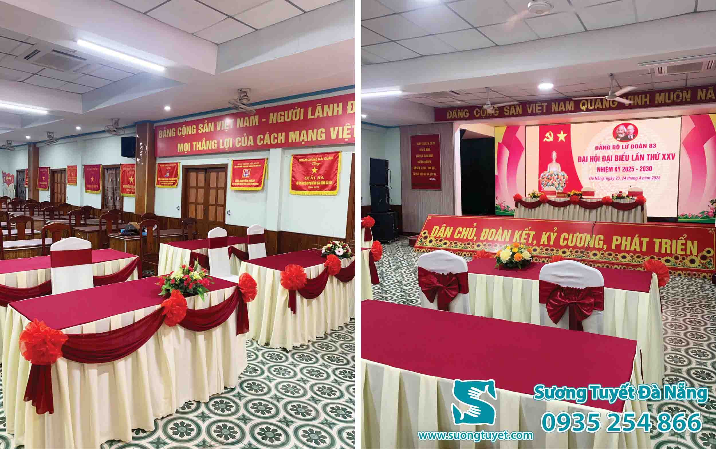Màu đỏ thường sử dụng cho khăn bàn hội nghị.