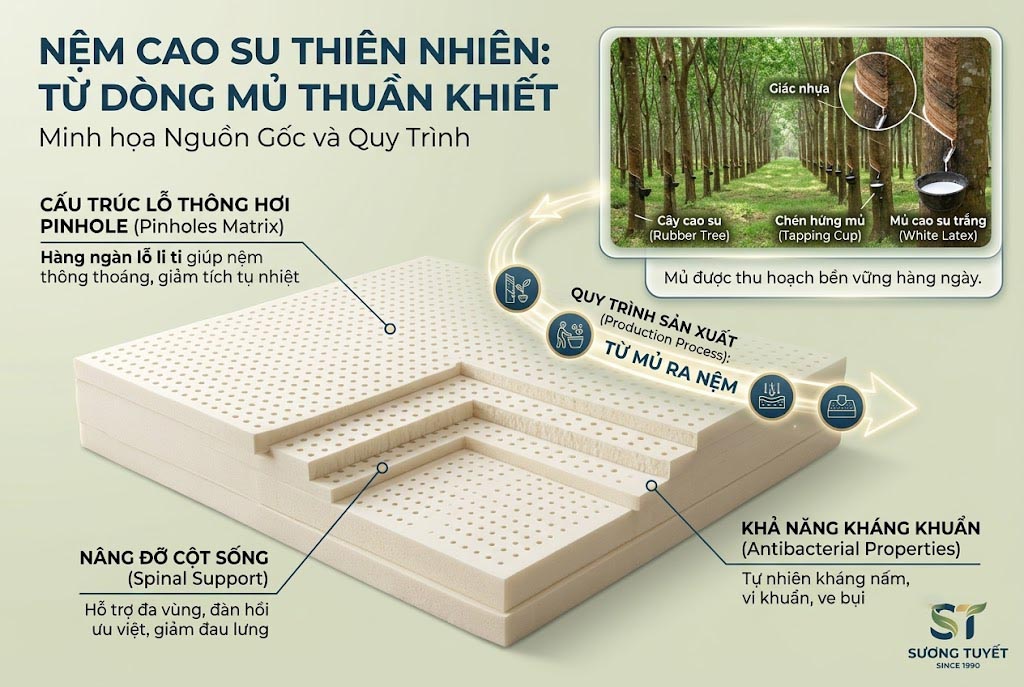 Nệm cao su thiên nhiên nâng đỡ cột sống cho người đau lưng