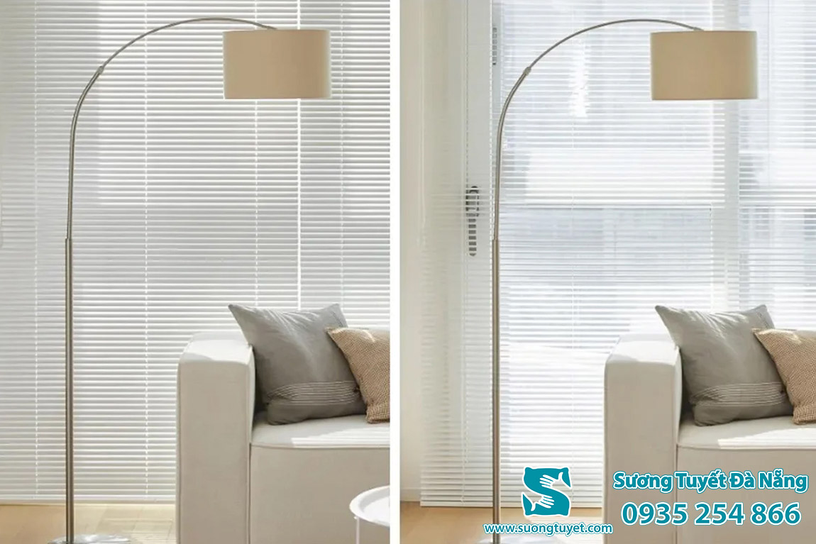 Cận cảnh rèm nhôm đóng và mở, cản sáng tốt, lá rèm nhỏ nên rất đẹp.