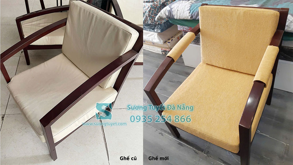 Bộ ghế màu kem được bọc thành màu vàng đẹp.
