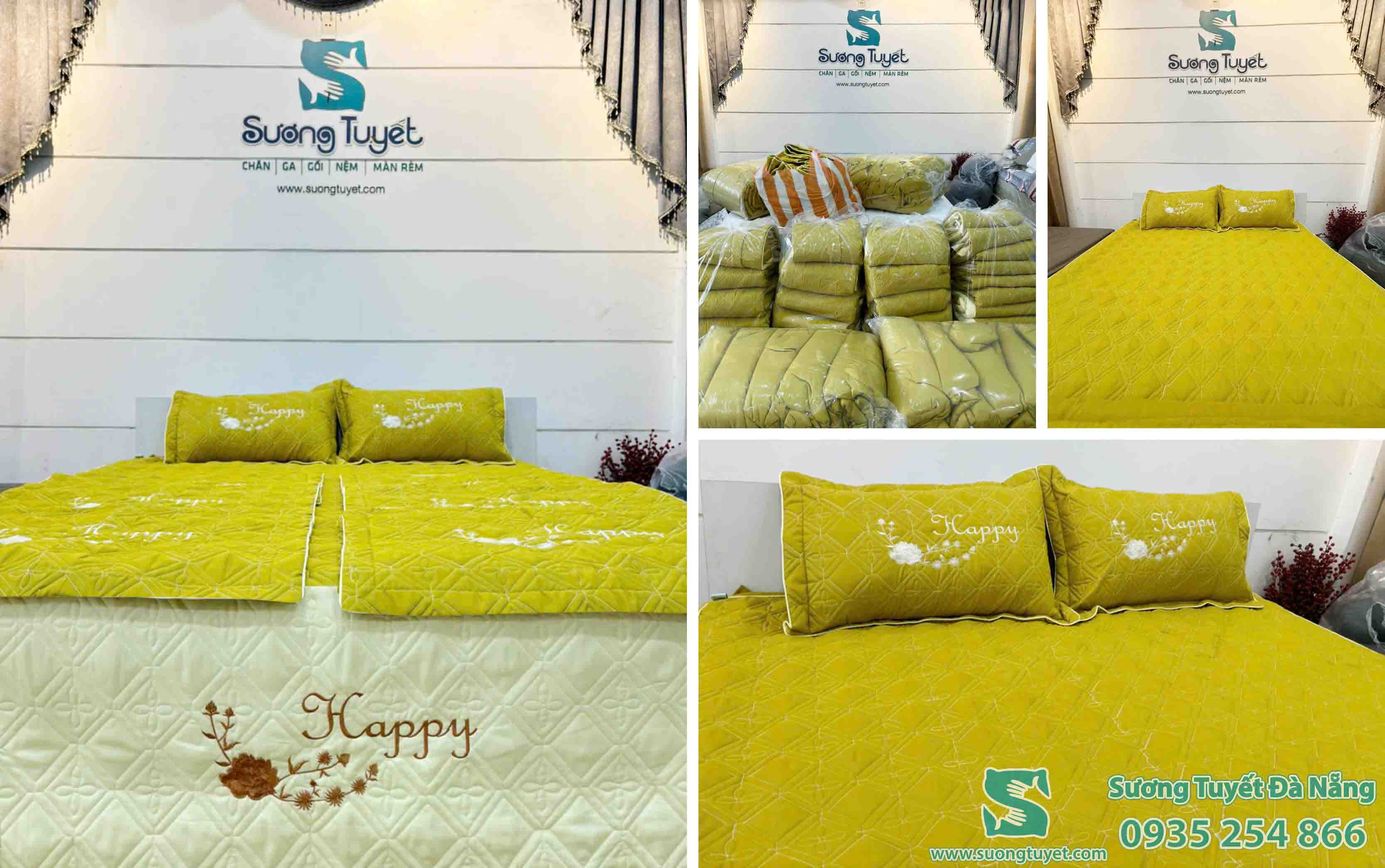 Bộ chăn ga khách sạn cao cấp vải cotton chần.