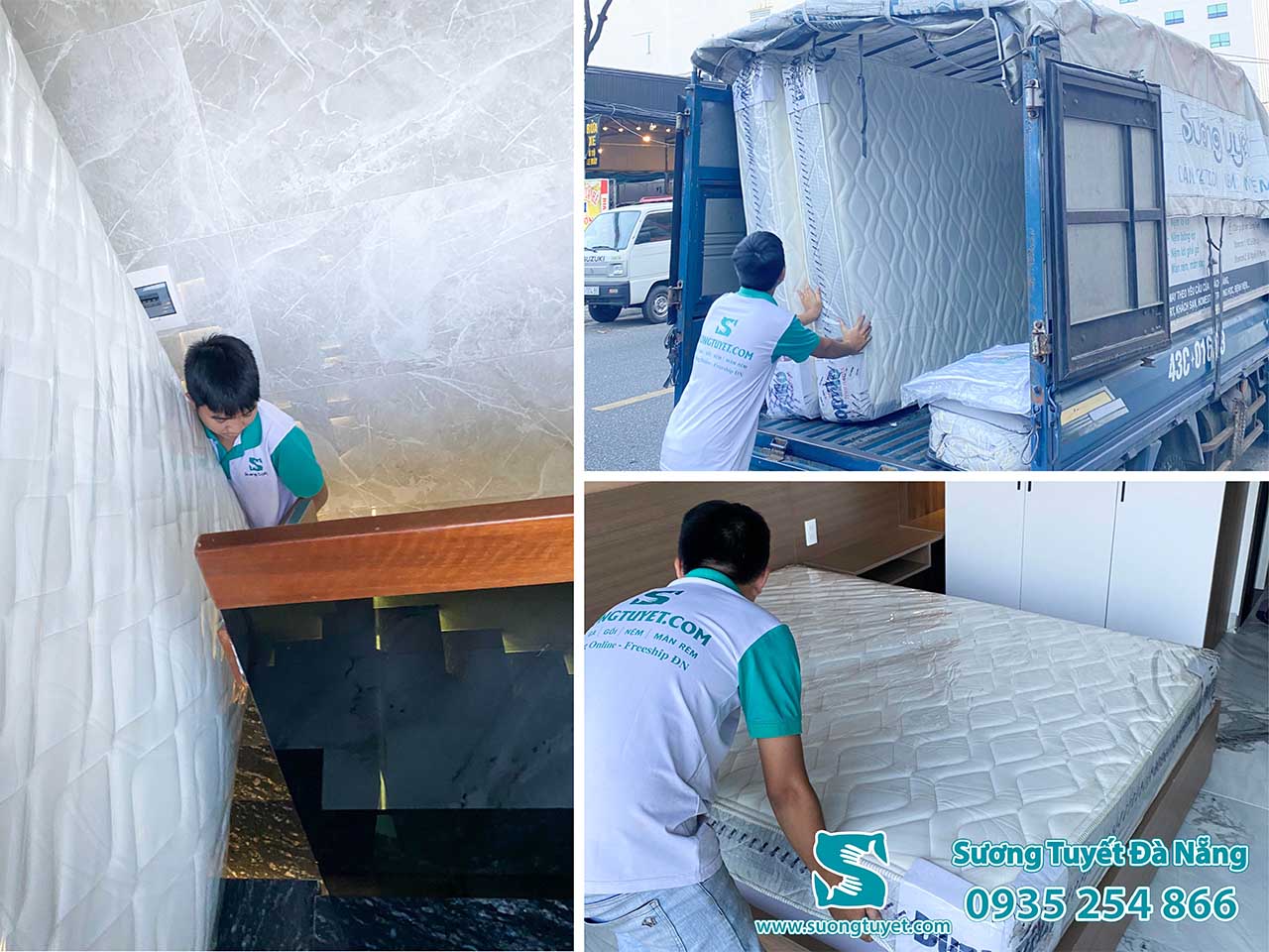 Giao nệm lò xo Dunlopillo cao cấp cho khách.