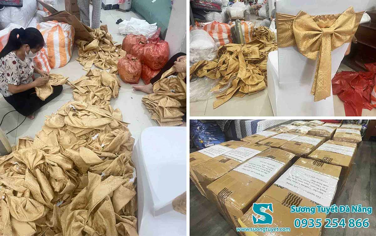 Sản xuất khăn bàn quy mô lớn.