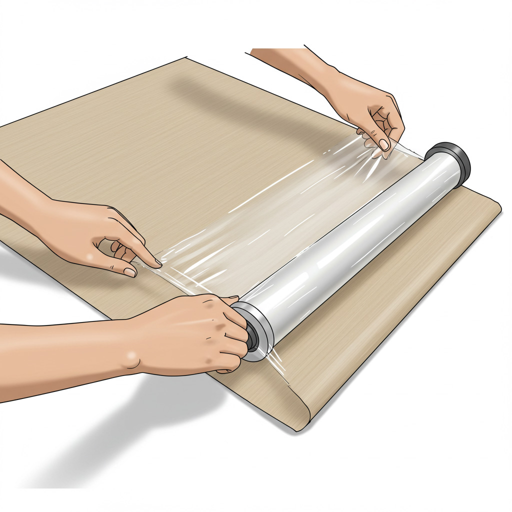 Cuộn tròn rèm và bọc lại để bảo quản tốt hơn.