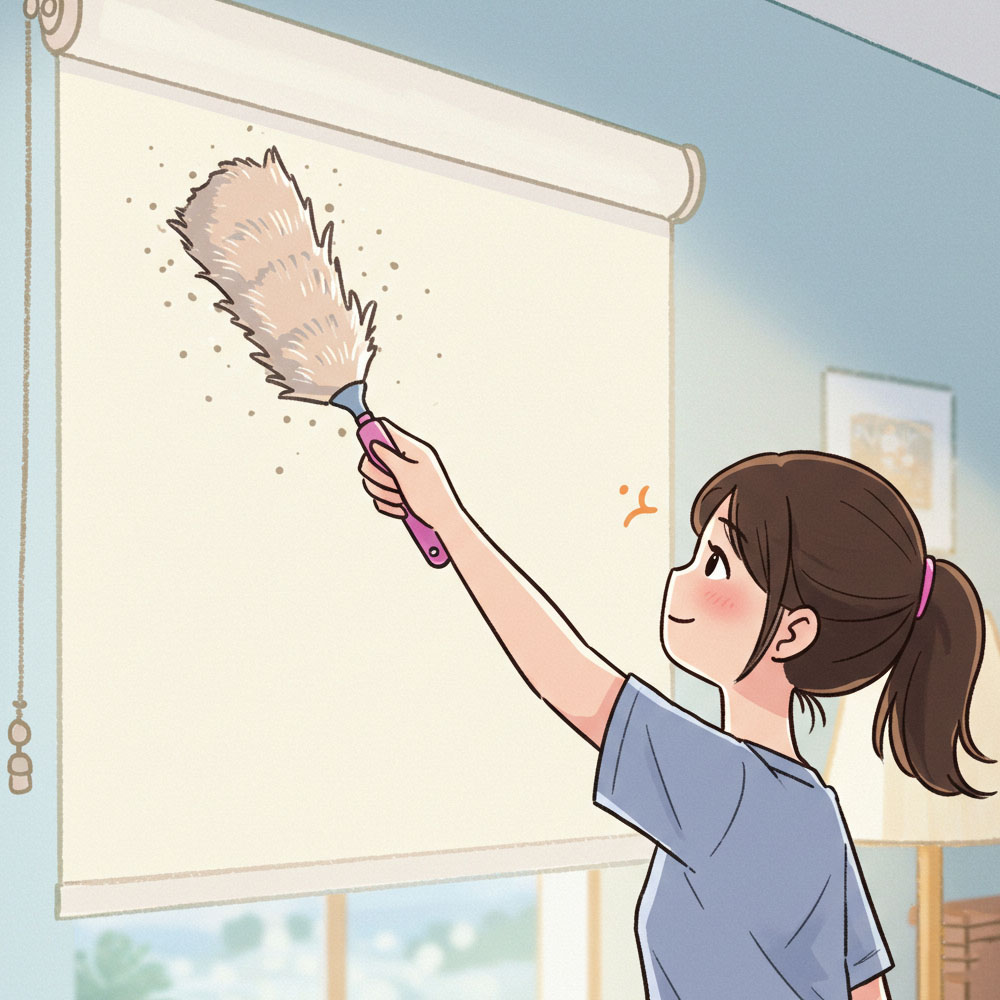 Dùng chổi lau lá rèm hằng ngày để bụi không bị bám lâu và trở nên cứng đầu.