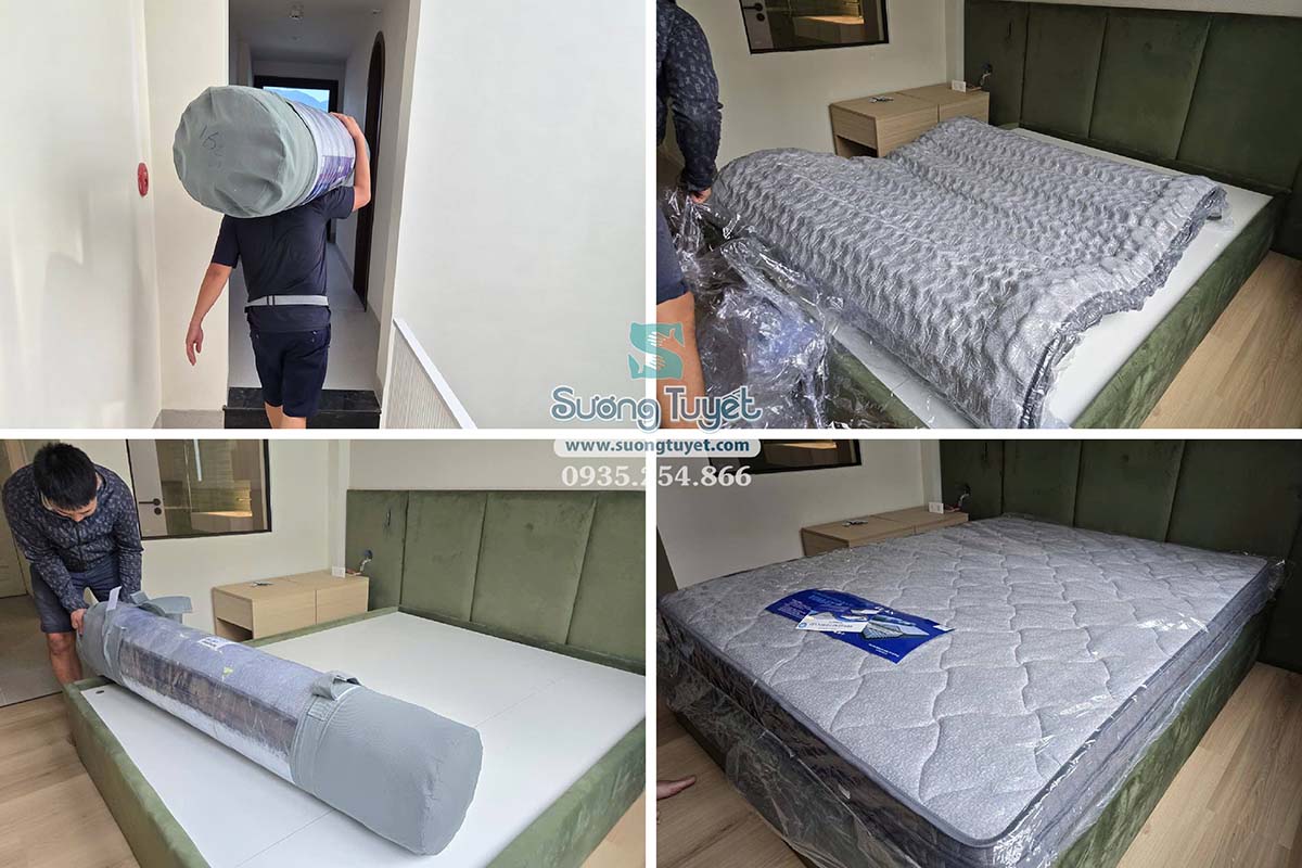 Các bước bung nệm lò xo cuộn nhanh gọn lẹ.