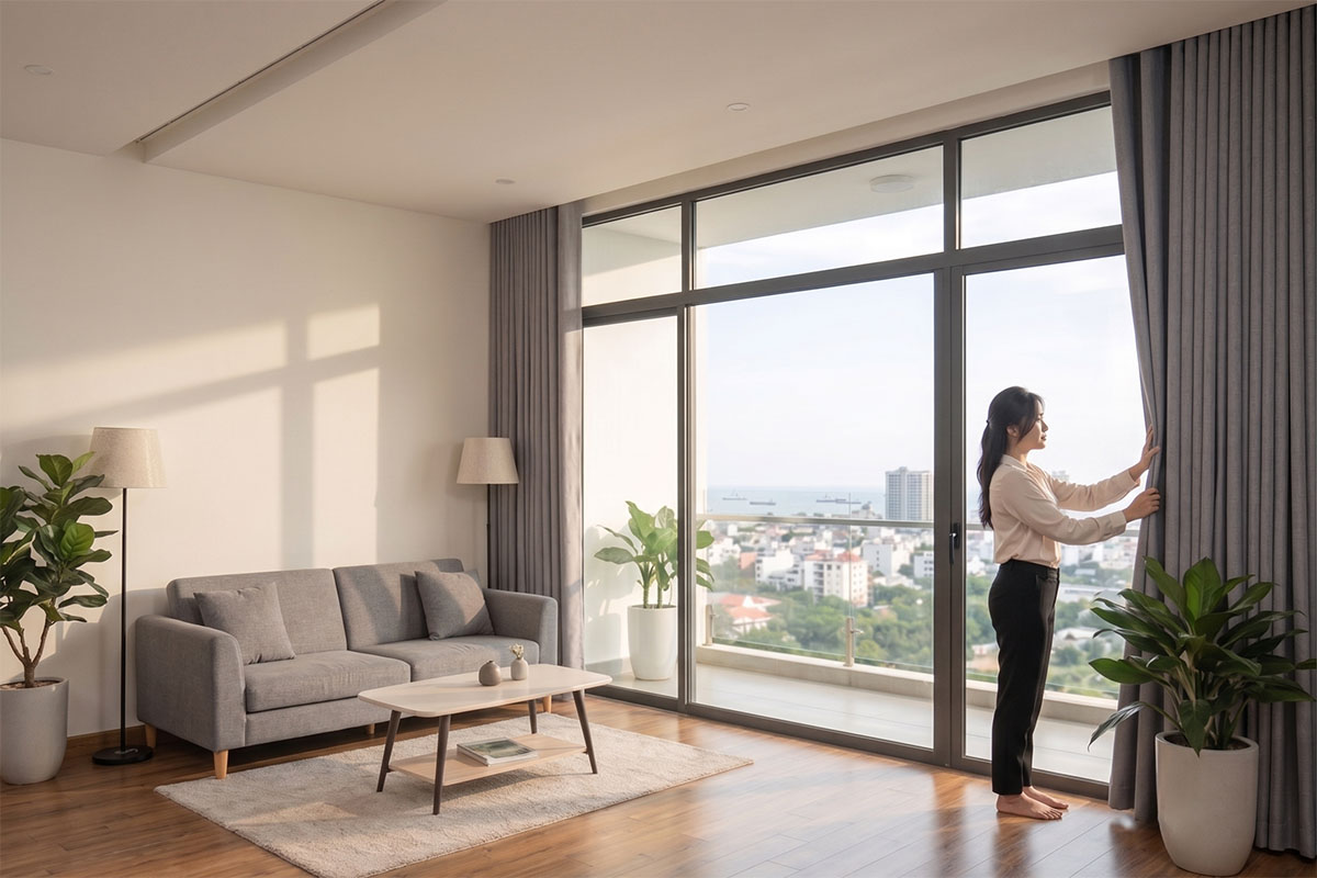 Rèm vải kéo tay vừa mệt, vừa dễ làm xấu nếp sóng rèm.