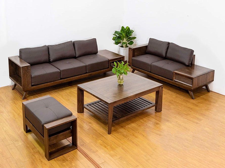 Bộ nệm ghế simili và sofa màu nâu đẹp.