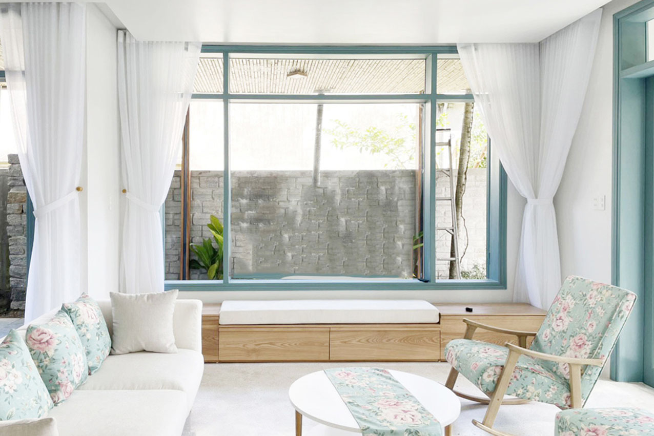 Một bộ rèm voan trắng cao cấp cho Villa The Forest Gold Hội An.