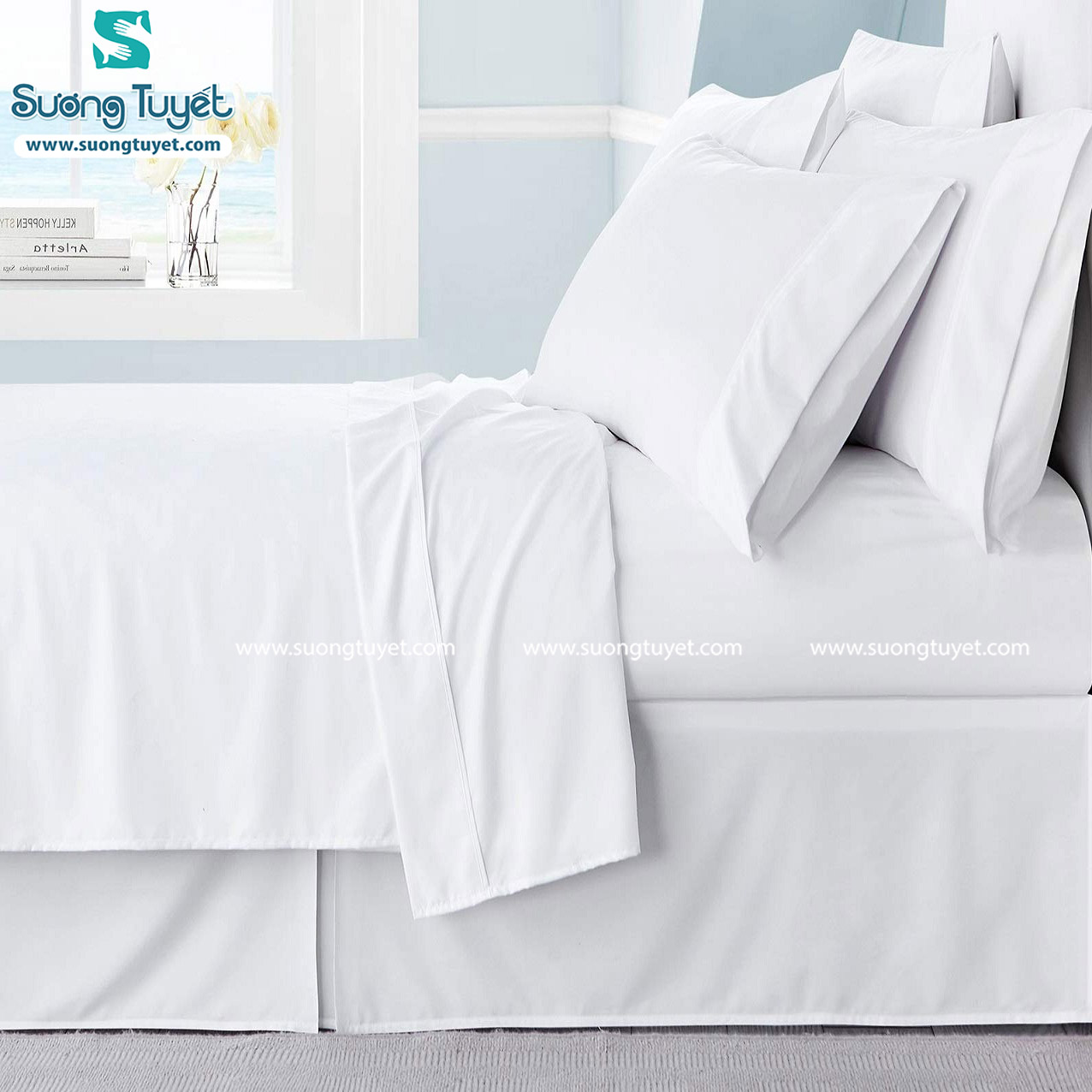 Vải cotton khách sạn trắng trơn bao gồm T250, T300... đa dạng từ phổ thông đến cao cấp