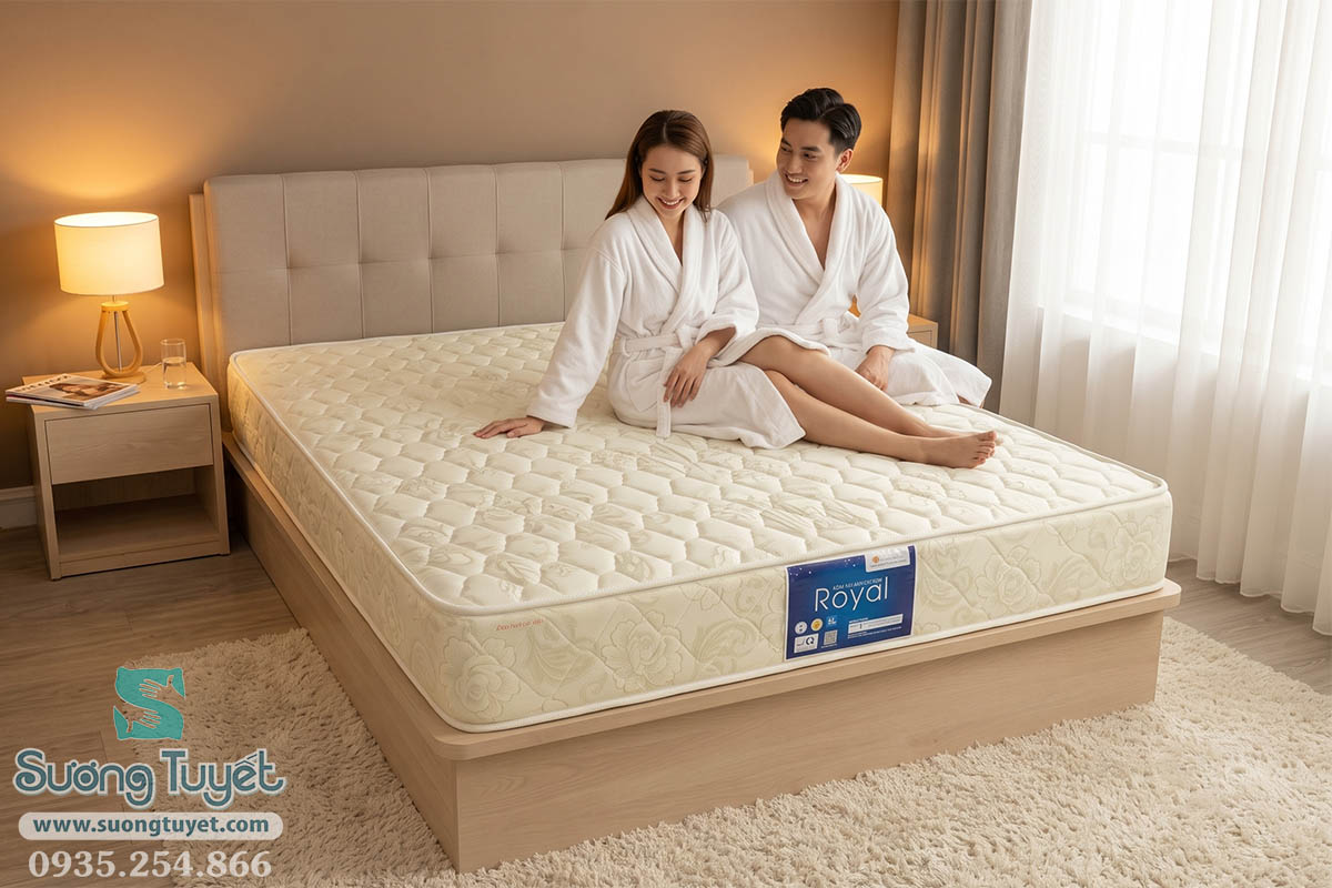 Hình ảnh nệm lò xo Royal được dùng trong khách sạn.
