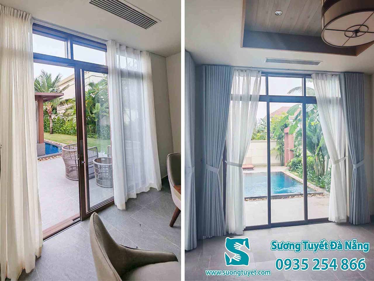 Rèm 2 lớp Sương Tuyết lắp cho Fusion villa.