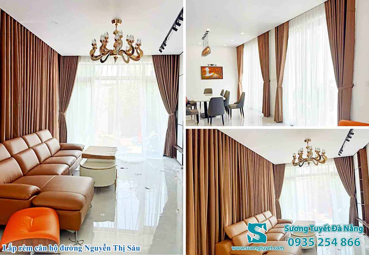 Căn hộ cao cấp được lắp đặt rèm vải.