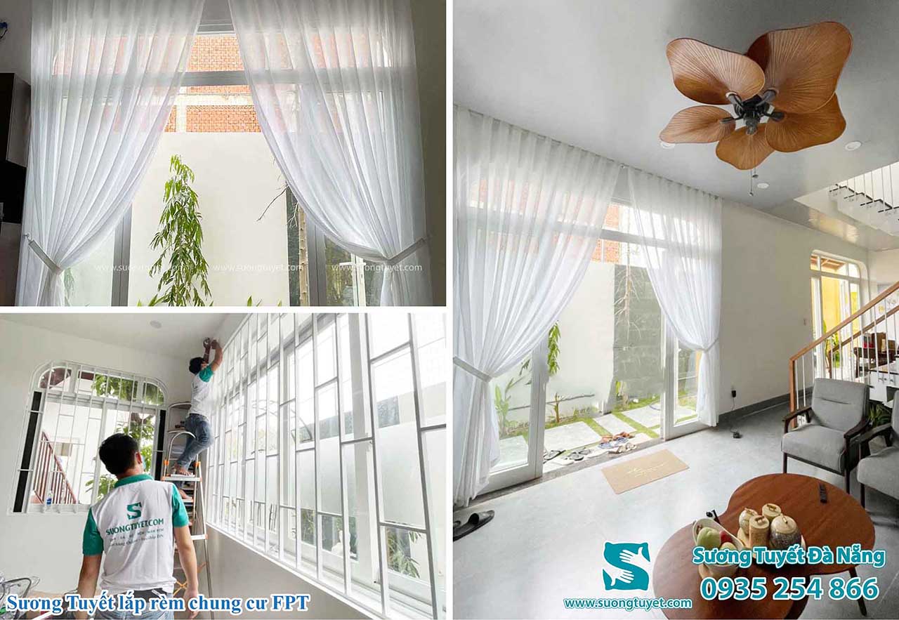 Một bộ rèm voan trắng tinh khôi được lắp đặt cho euro villa.