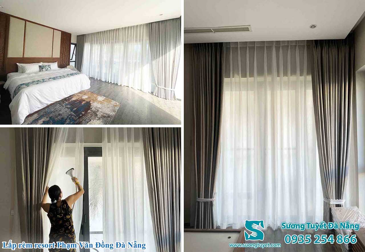 Sương Tuyết lắp đặt rèm cửa resort cao cấp.