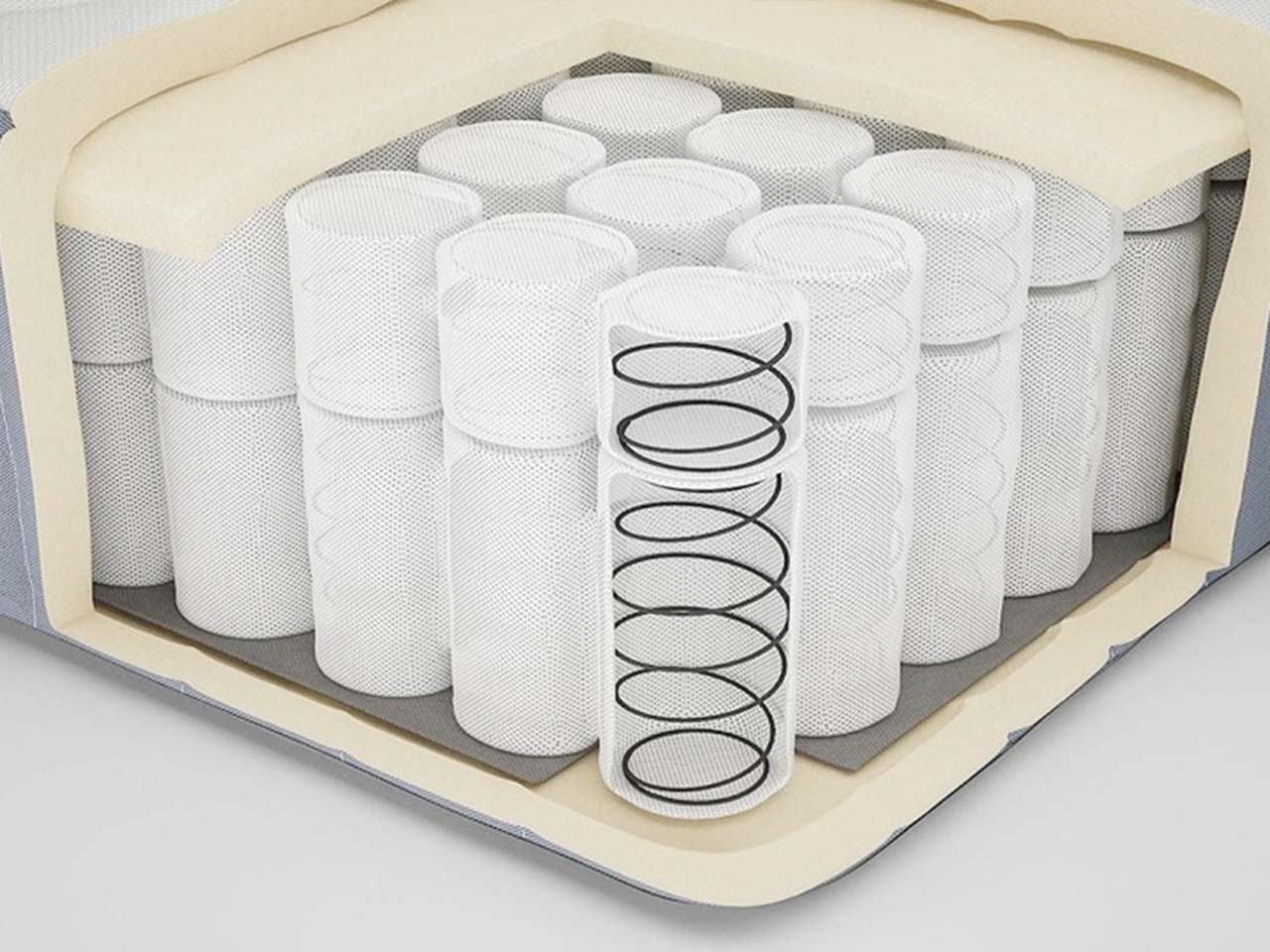 Thiết kế nệm lò xo túi hiện đại, không gây tiếng ồn, thép carbon chống gỉ cường độ cao.